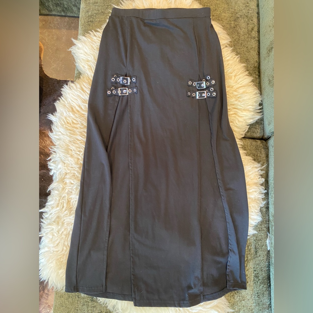 Stylish Black Skirt with Buckle Accents